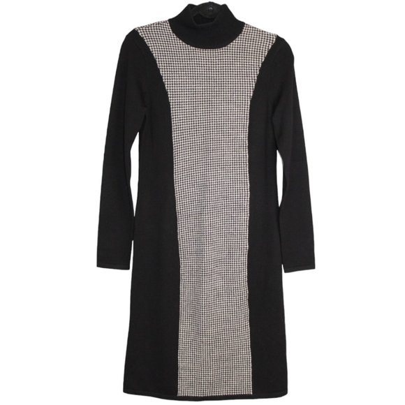 Lauren Ralph Lauren Sm Black White Sweater Dress Turtleneck Houndstooth Pullover - Picture 3 of 12